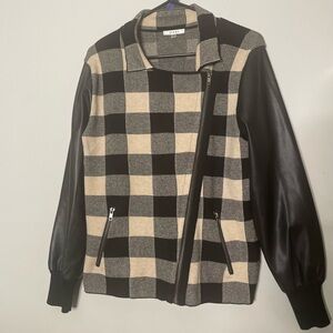Sioni Black and Cream Plaid Bomber Jacket